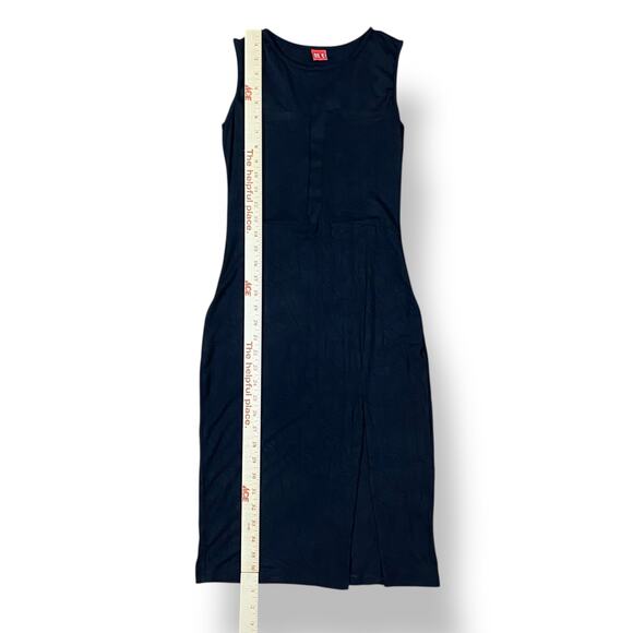 GG<5 Black Midi Dress Women’s Small Sleeveless Bodycon Sheer Mesh Panel Cocktail - Picture 5 of 8